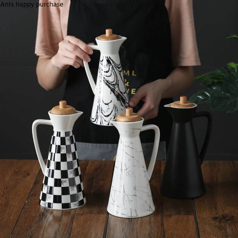 Herb Keeper Bottle - Wooden Cover Ceramics Oil Can Home