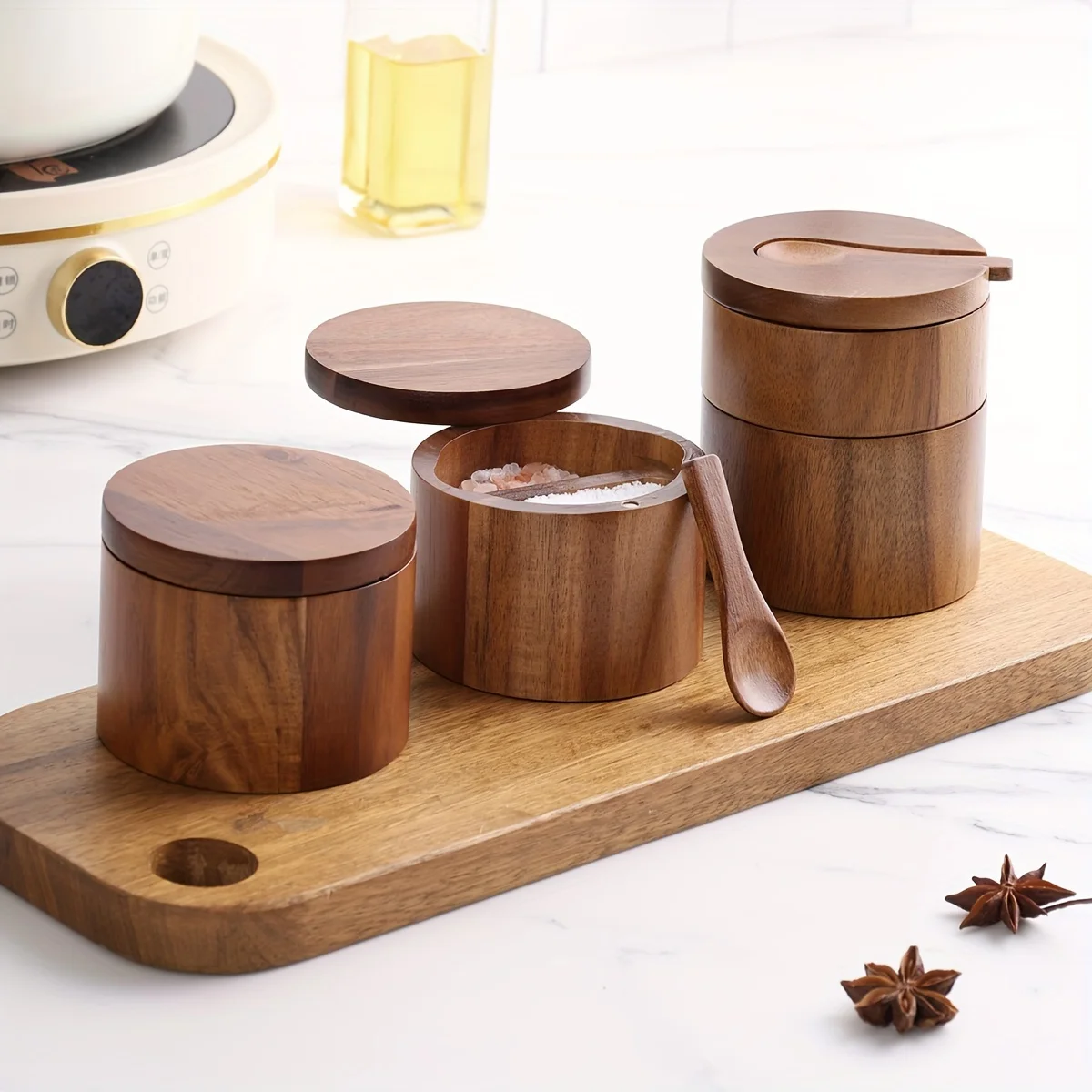 Herb Keeper Bottle - Acacia Wood Salt Jar with Spoon