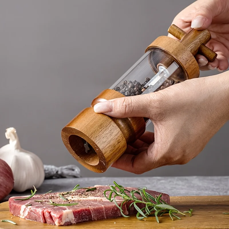 Herb Keeper Bottle - Acacia Wood Manual Black Pepper Grinder