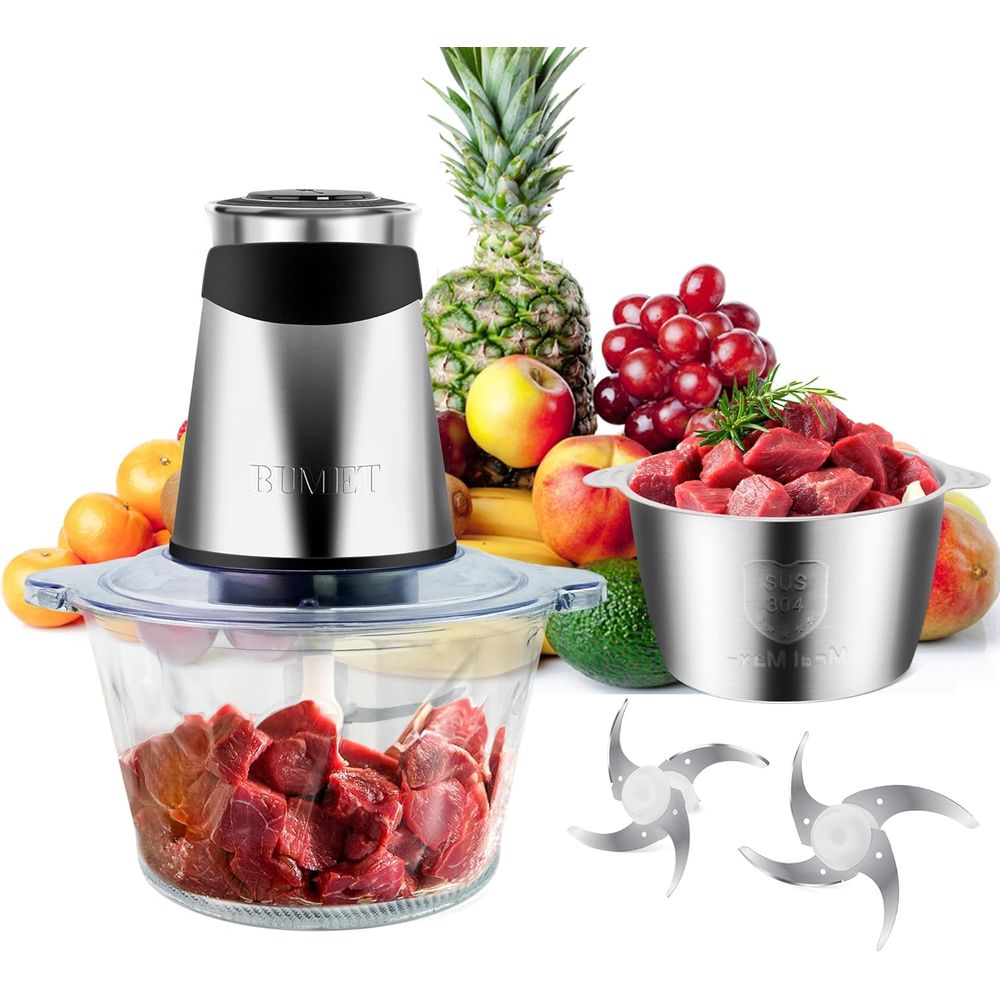 500W Meat Grinder 2x8-Cup Bowl - Veggie Chopper Cup ulasan dan harga
